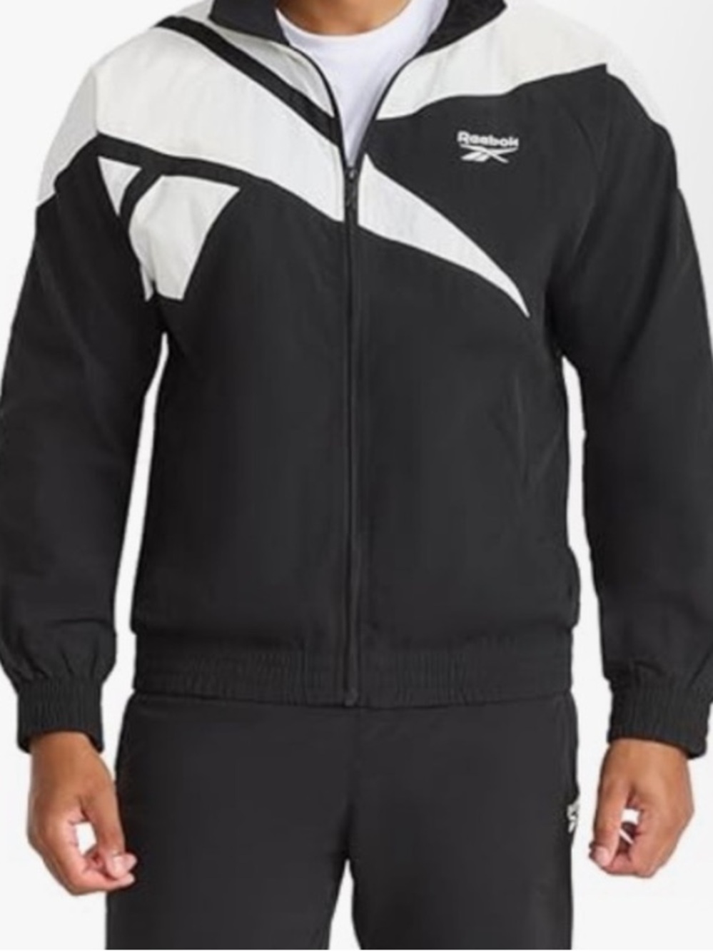 Vintage Reebok Colorblock Windbreaker Jacket Black White Full Zip Large